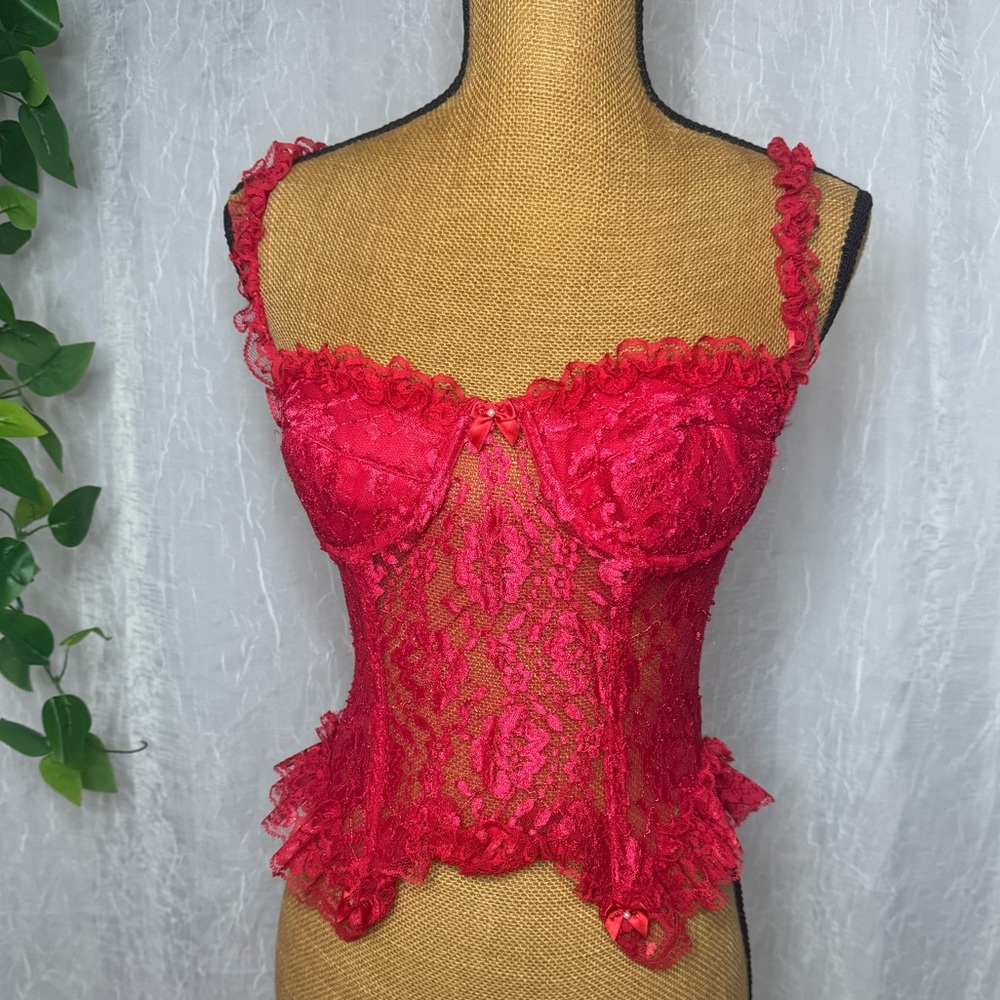 Vintage Red lace corset top with mini bow details